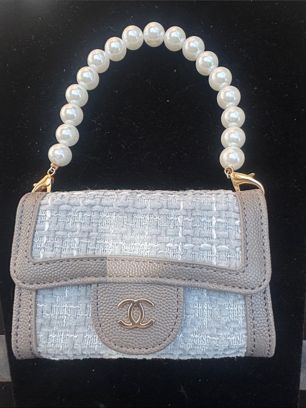 Handbag mini Gray Tweed Pearl-Handle